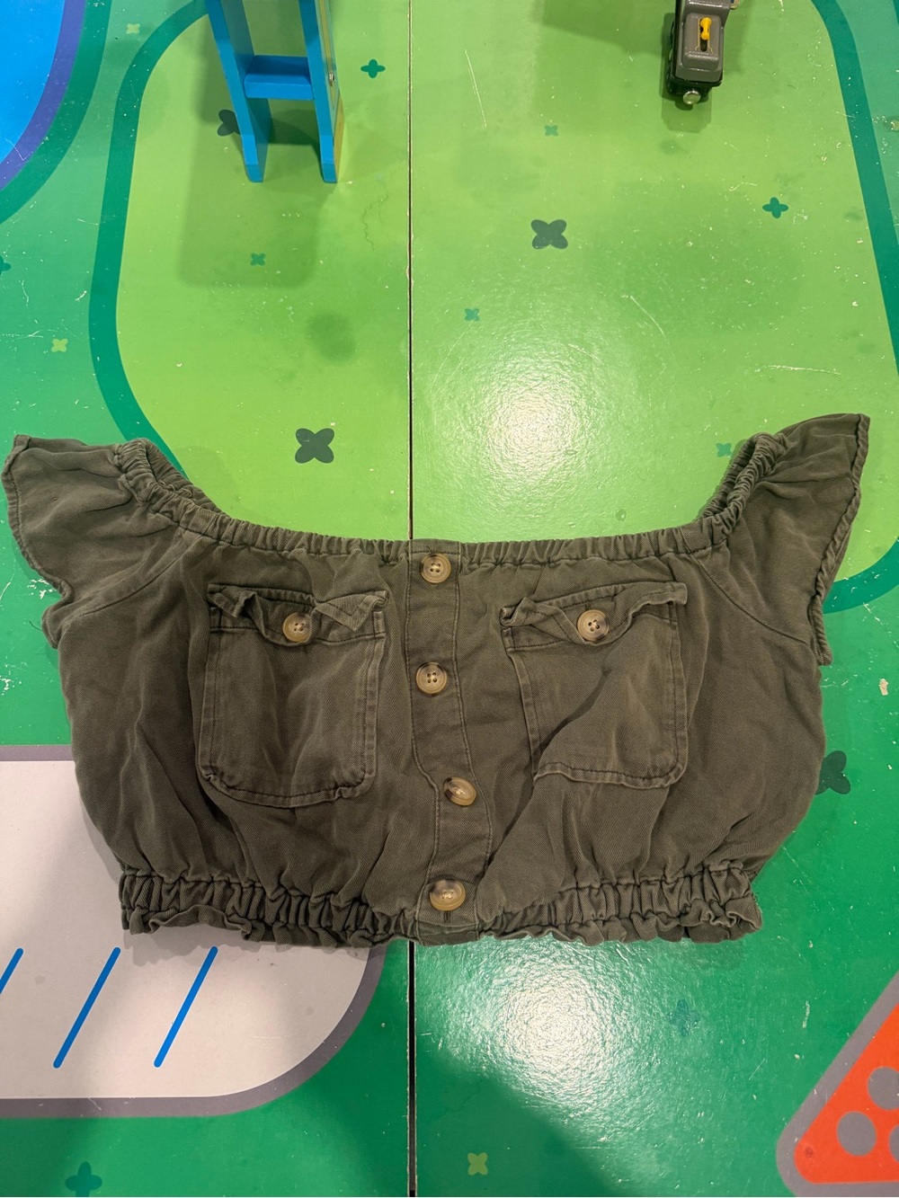 Aeropostale Olive Green Off-Shoulder Crop Top